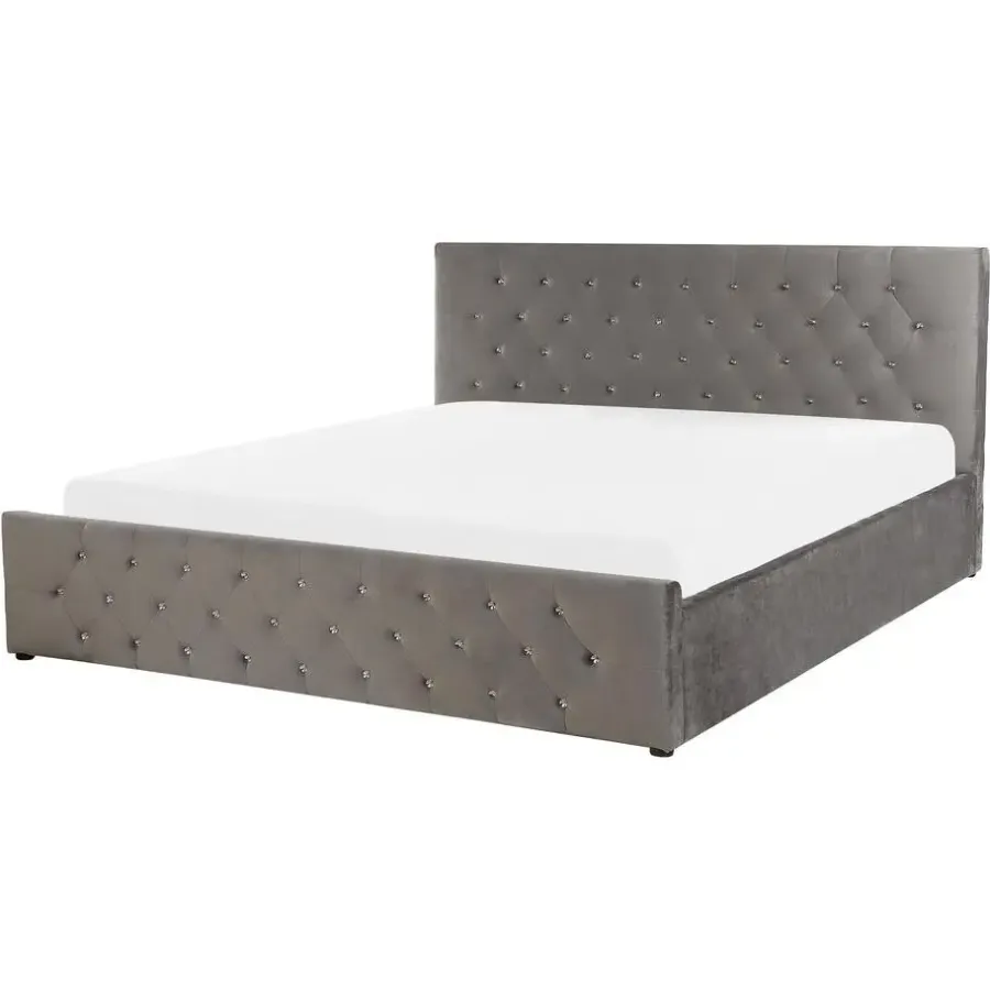 Beliani AMIENS - Bed met opbergruimte - Grijs - 160 x 200 cm - Fluweel