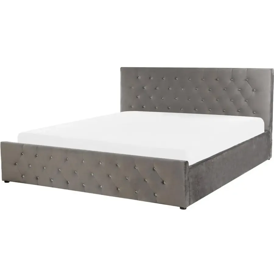 Beliani AMIENS - Bed met opbergruimte - Grijs - 160 x 200 cm - Fluweel