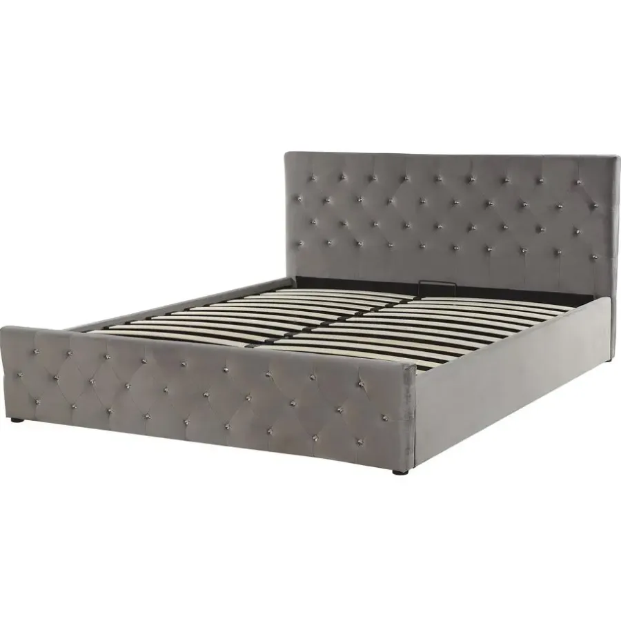 Beliani AMIENS - Bed met opbergruimte - Grijs - 160 x 200 cm - Fluweel