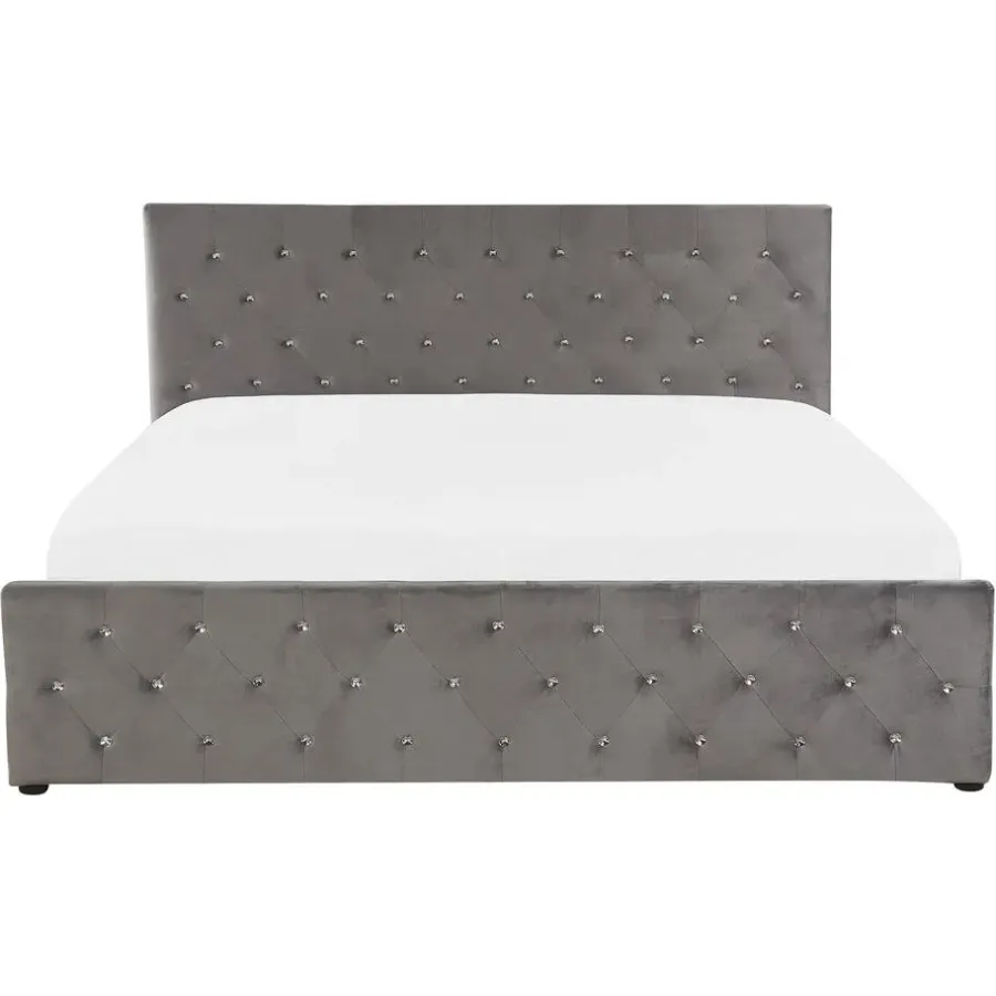 Beliani AMIENS - Bed met opbergruimte - Grijs - 160 x 200 cm - Fluweel