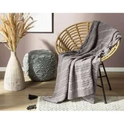 Beliani ANAMUR - Plaid - Grijs - 110 x 180 cm - Katoen