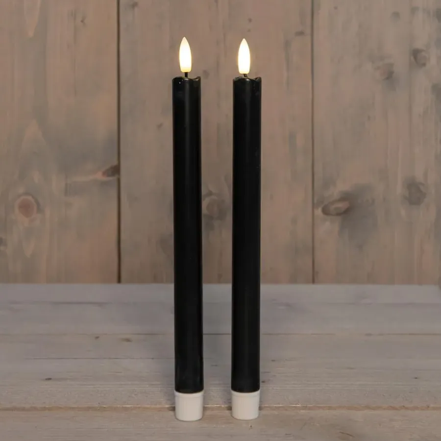Anna's Collection Anna Collection Led dinerkaarsen - 2x - zwart - 25 cm - 3D vlam