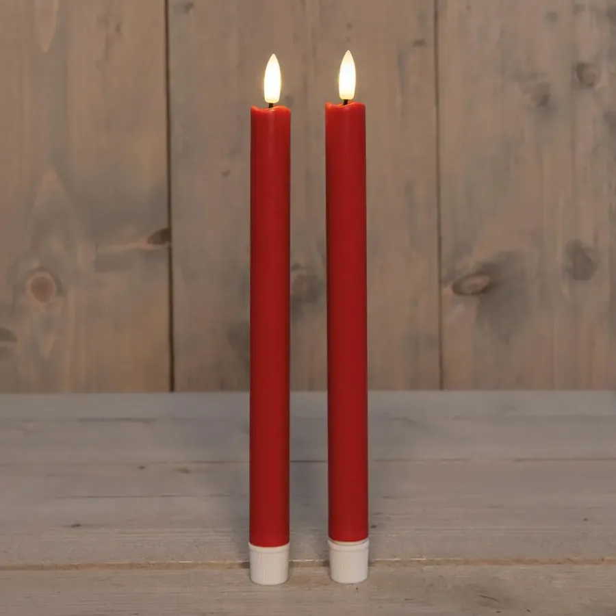 Kaarsen-Anna's Collection Anna Collection Led dinerkaarsen - 2x - rood - 25 cm - 3D vlam
