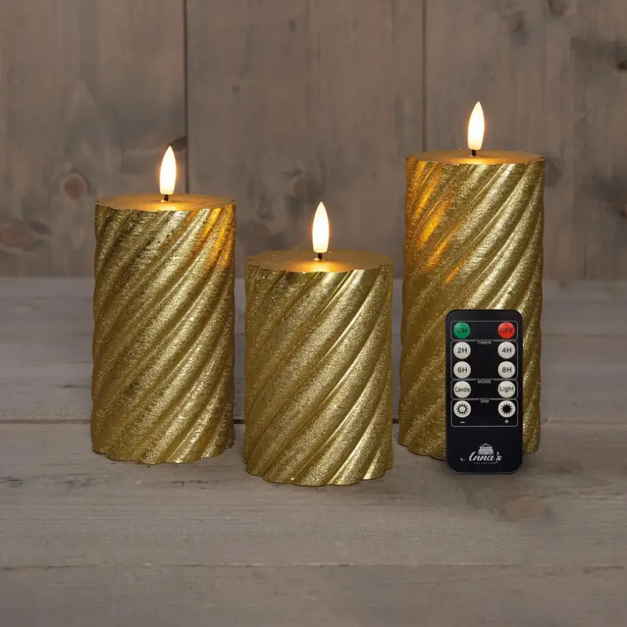 Anna's Collection Anna Collection LED kaarsen - 3x - goud -swirl -afstandsbediening