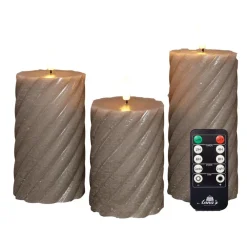 Kaarsen-Anna's Collection Anna Collection LED kaarsen - 3x - taupe grijs -swirl