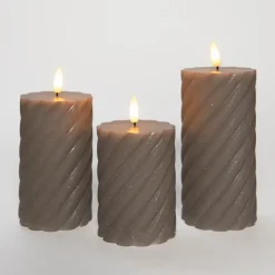 Kaarsen-Anna's Collection Anna Collection LED kaarsen - 3x - taupe grijs -swirl