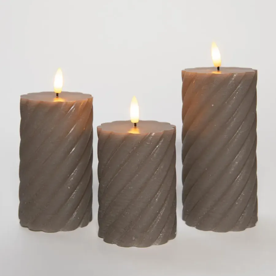 Kaarsen-Anna's Collection Anna Collection LED kaarsen - 3x - taupe grijs -swirl