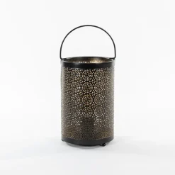 Anna's Collection Anna Collection Led sfeer lantaarn/lamp - zwart met goud - H19 cm