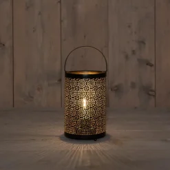 Anna's Collection Anna Collection Led sfeer lantaarn/lamp - zwart met goud - H19 cm