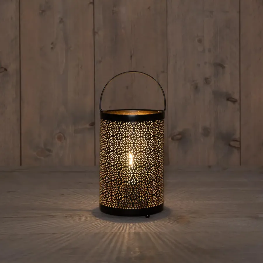 Anna's Collection Anna Collection Led sfeer lantaarn/lamp - zwart met goud - H19 cm