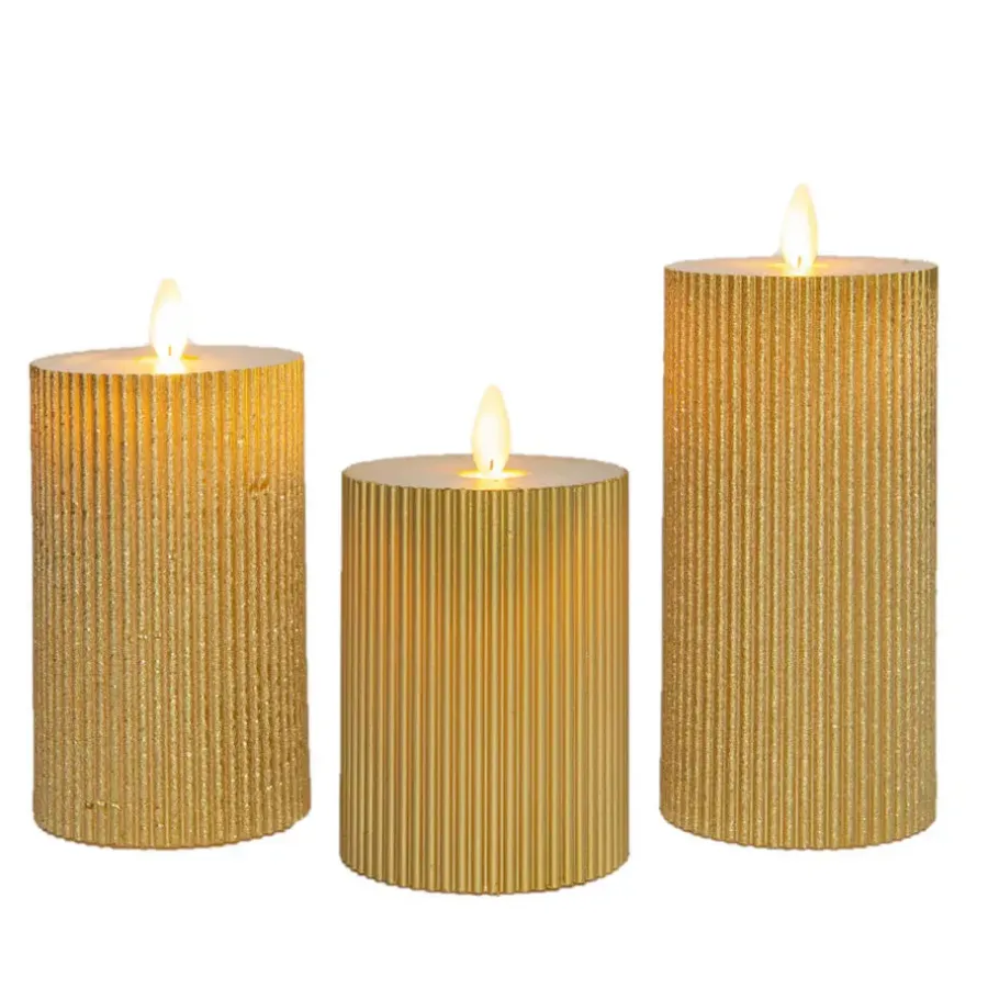 Anna's Collection Anna Collection LED stompkaarsen - 3x - goud - ribbel