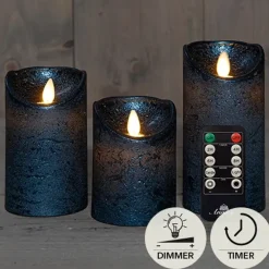 Kaarsen-Anna's Collection Anna Collection LED stompkaarsen - 3x - metallic blauw
