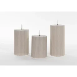 Kaarsen-Anna's Collection Anna Collection LED stompkaarsen - 3x - taupe/grijs - ribbel - H7,5 cm