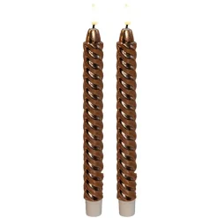 Kaarsen-Anna's Collection LED dinerkaarsen - 2x -koper - 25 cm - swirl