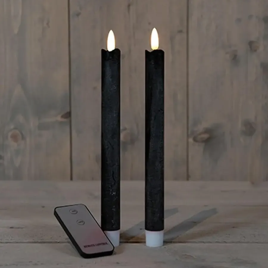 Kaarsen-Anna's Collection LED dinerkaarsen - 2x - zwart - 23 cm