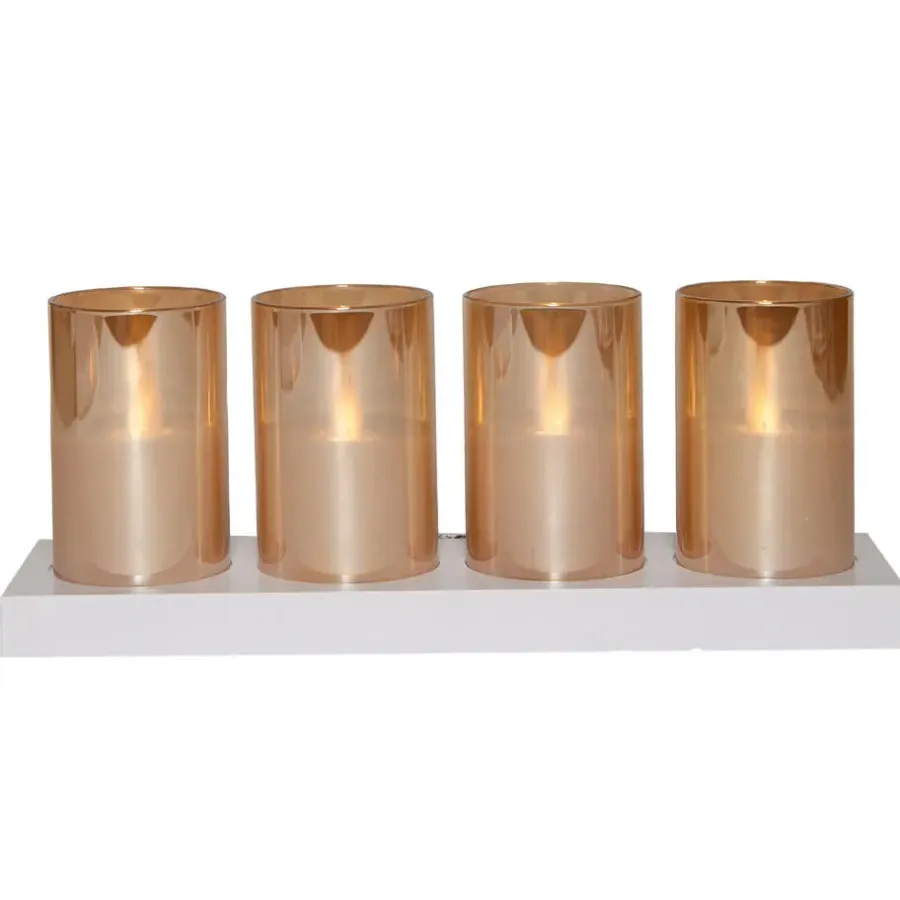 Anna's Collection LED kaarsen in glas -4x - oranje -oplaadstation