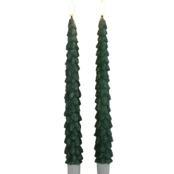 Kaarsen-Anna's Collection LED kerstboom dinerkaarsen - 2x - groen - 27 cm