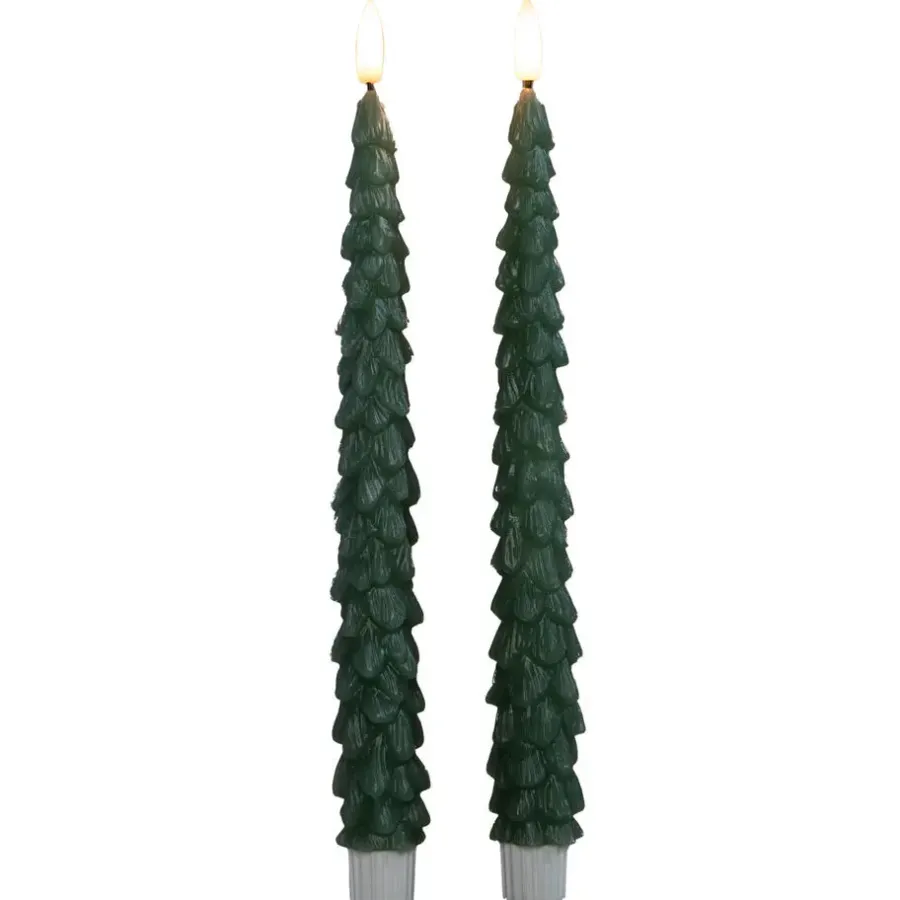 Kaarsen-Anna's Collection LED kerstboom dinerkaarsen - 2x - groen - 27 cm