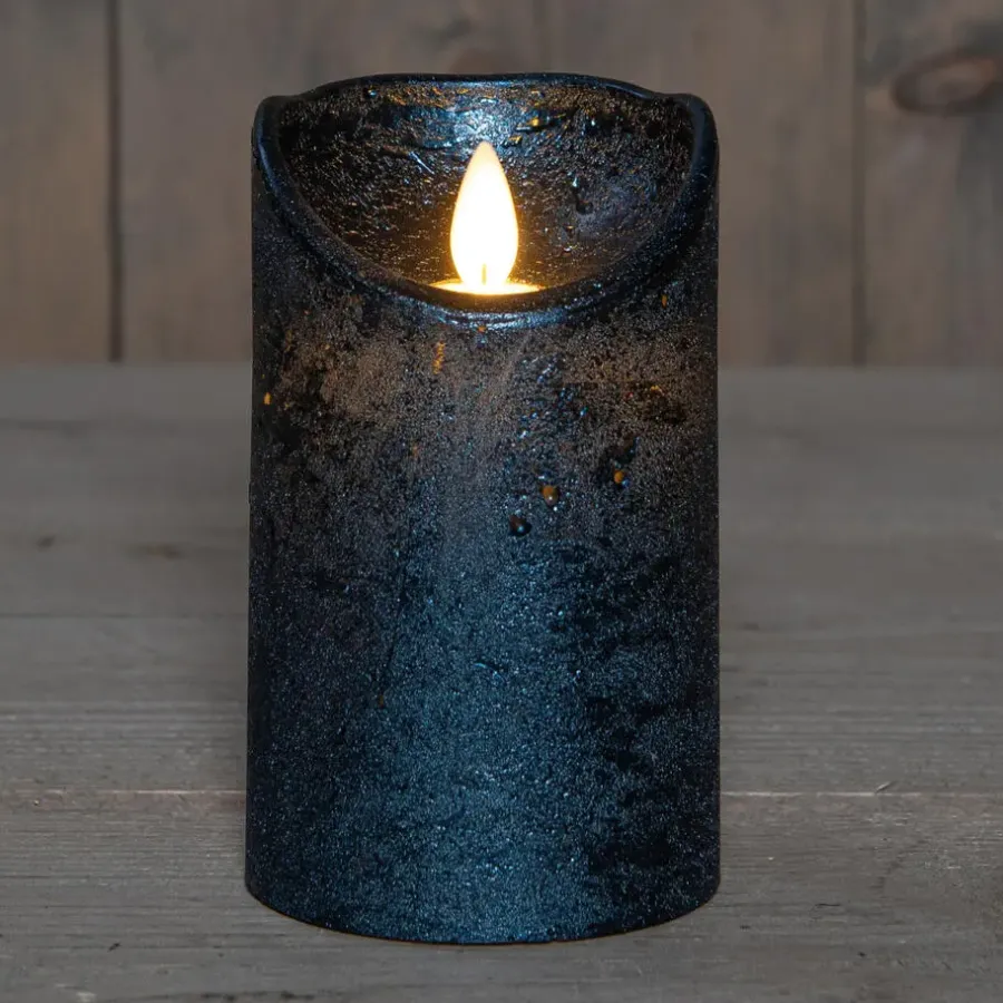Kaarsen-Anna's Collection Led stompkaars - metallic blauw - 12,5 x 7,5 cm