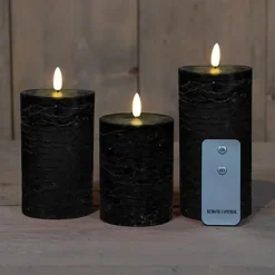 Anna's Collection LED Stompkaarsen -afstandsbediening -3x - zwart