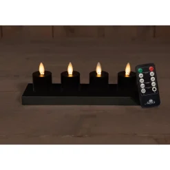 Anna's Collection Oplaadbare LED theelichtjes - 4x - zwart -H6 cm
