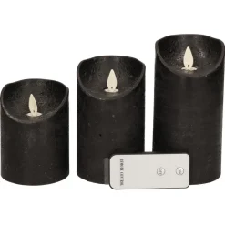Kaarsen-Anna's Collection Stompkaarsen - 3x - zwart - LED kaarsen