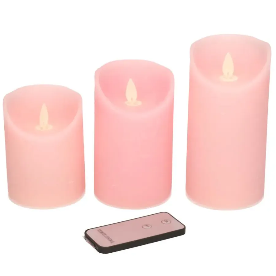 Kaarsen-Anna's Collection Stompkaarsen - 3x - roze - LED kaarsen