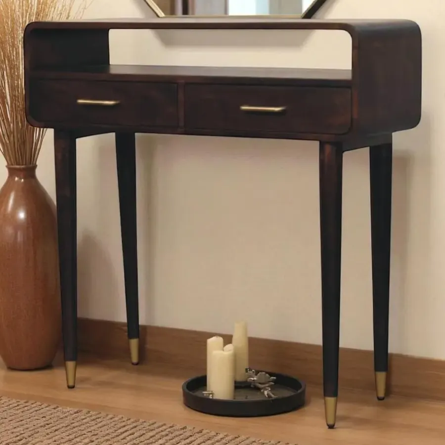 Artisan Furniture Apollo Loop Console, 2 Lades en Open Gleuf, Donkerbruin