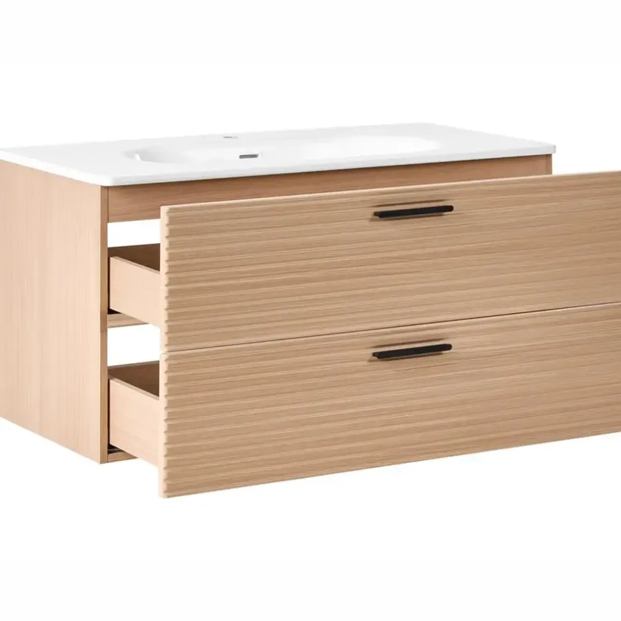 Wastafelkasten-Leen Bakker ARAPA - Wandgemonteerd meubel met wasbak - Lichtbruin - MDF