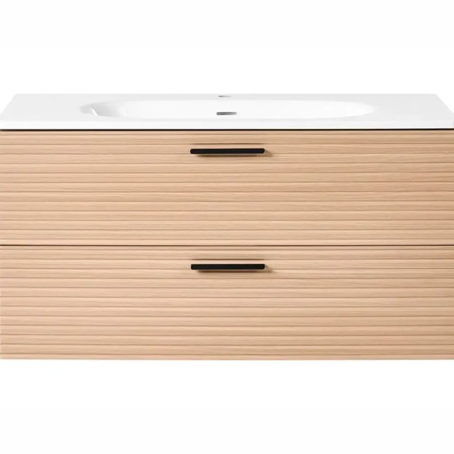 Wastafelkasten-Leen Bakker ARAPA - Wandgemonteerd meubel met wasbak - Lichtbruin - MDF