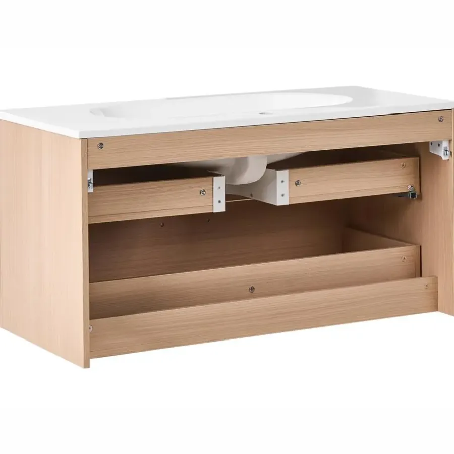 Wastafelkasten-Leen Bakker ARAPA - Wandgemonteerd meubel met wasbak - Lichtbruin - MDF