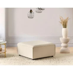 Hockers En Voetenbanken-Leen Bakker ARDAL - Ottomaan - Beige - Polyester