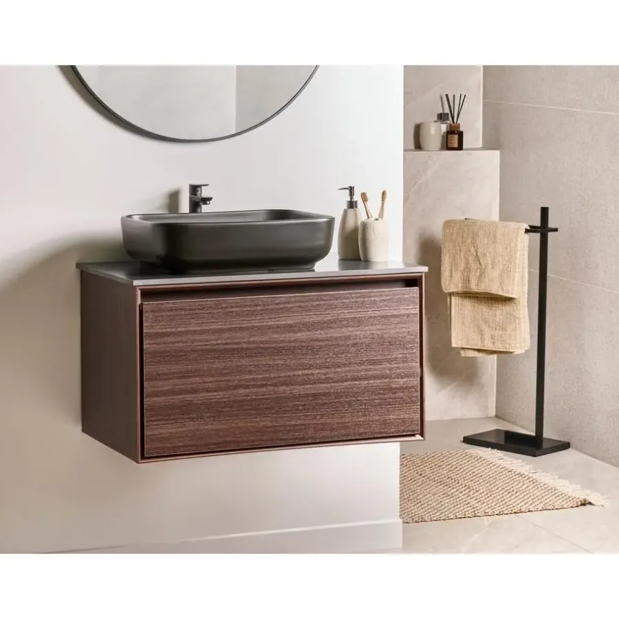 Leen Bakker ARICA - Badkamermeubel met wastafel - Donkerbruin - 80 cm - MDF