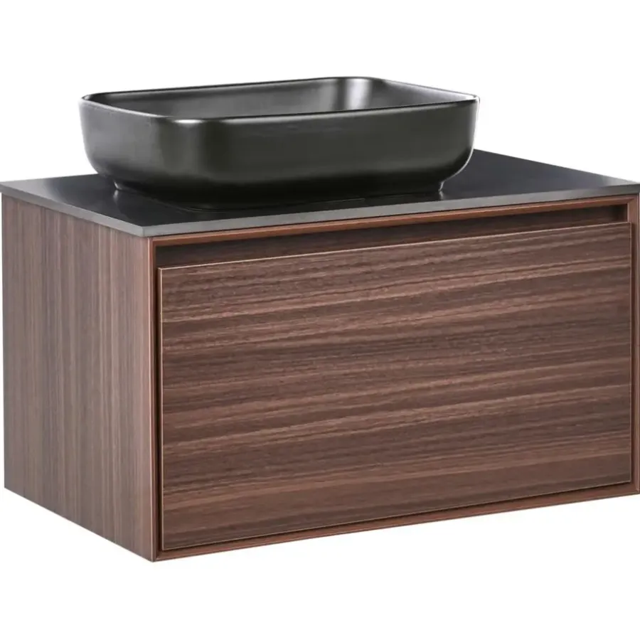 Leen Bakker ARICA - Badkamermeubel met wastafel - Donkerbruin - 80 cm - MDF