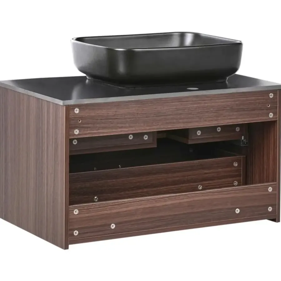 Leen Bakker ARICA - Badkamermeubel met wastafel - Donkerbruin - 80 cm - MDF