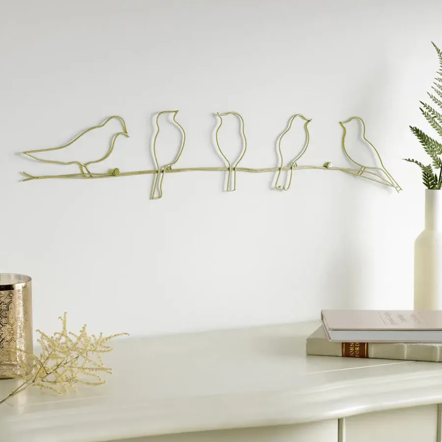 Schilderijen-Art for the Home Metal Art Vogels op draad goud 60x12,5cm
