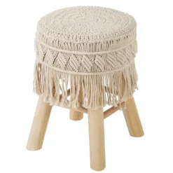 Atmosphera Bijzet krukje model Macrame - naturel - H42 cm