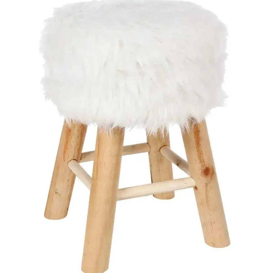 Krukjes-Atmosphera Bijzet/zit krukje Oslo - hout/stof - wit - H42 cm