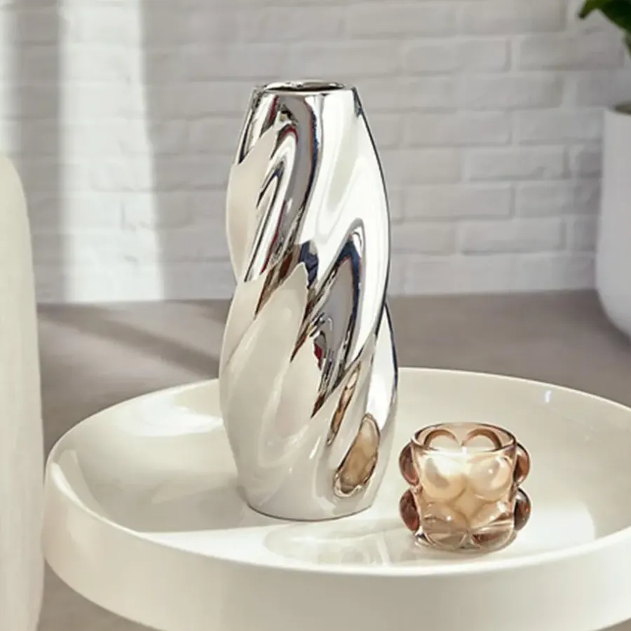 Vazen-Atmosphera Bloemenvaas Silver Sky - zilver - keramiek - H28 cm