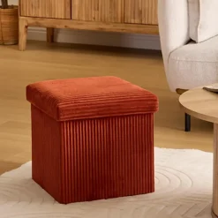 Poefen-Atmosphera Hocker/poef Ribcord opvouwbaar - donkerrood - 38x38cm
