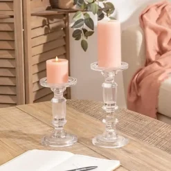 Kandelaars En Windlichten-Atmosphera kaarsen kandelaar - stompkaarsen - glas - 24 cm