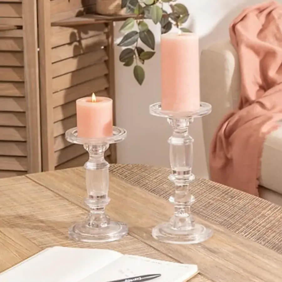 Kandelaars En Windlichten-Atmosphera kaarsen kandelaar - stompkaarsen - glas - 24 cm