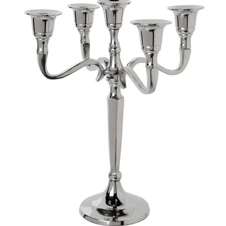 Atmosphera kaarsen kandelaar - 5 armen - metaal - zilver - 28 cm