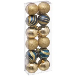 Kerstballen-Atmosphera Kerstballen - 12st - kunststof - goud-blauw - 4cm