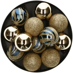 Kerstballen-Atmosphera Kerstballen - 12st - kunststof - goud-blauw - 4cm