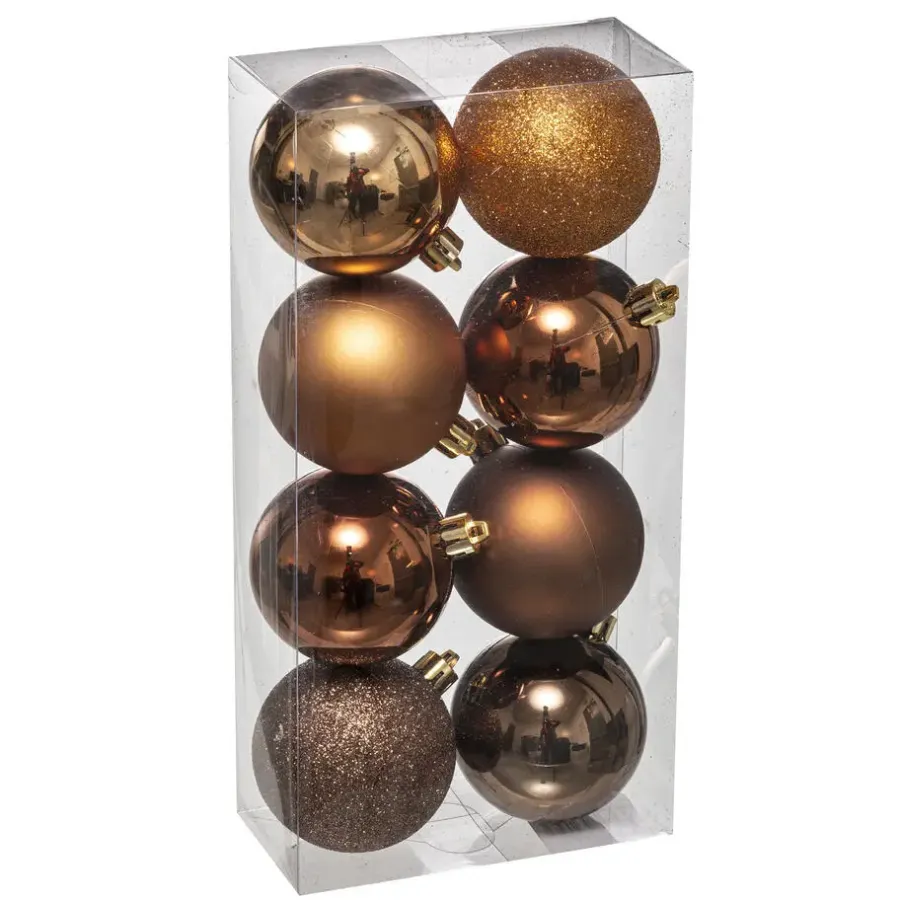 Kerstdecoratie-Atmosphera kerstballen - 8x stuks - brons - kunststof - 7 cm
