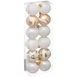 Kerstdecoratie-Atmosphera kerstballen 12x -kunststof - parelmoer wit/goud - 4 cm