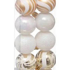 Kerstdecoratie-Atmosphera kerstballen 12x -kunststof - parelmoer wit/goud - 4 cm
