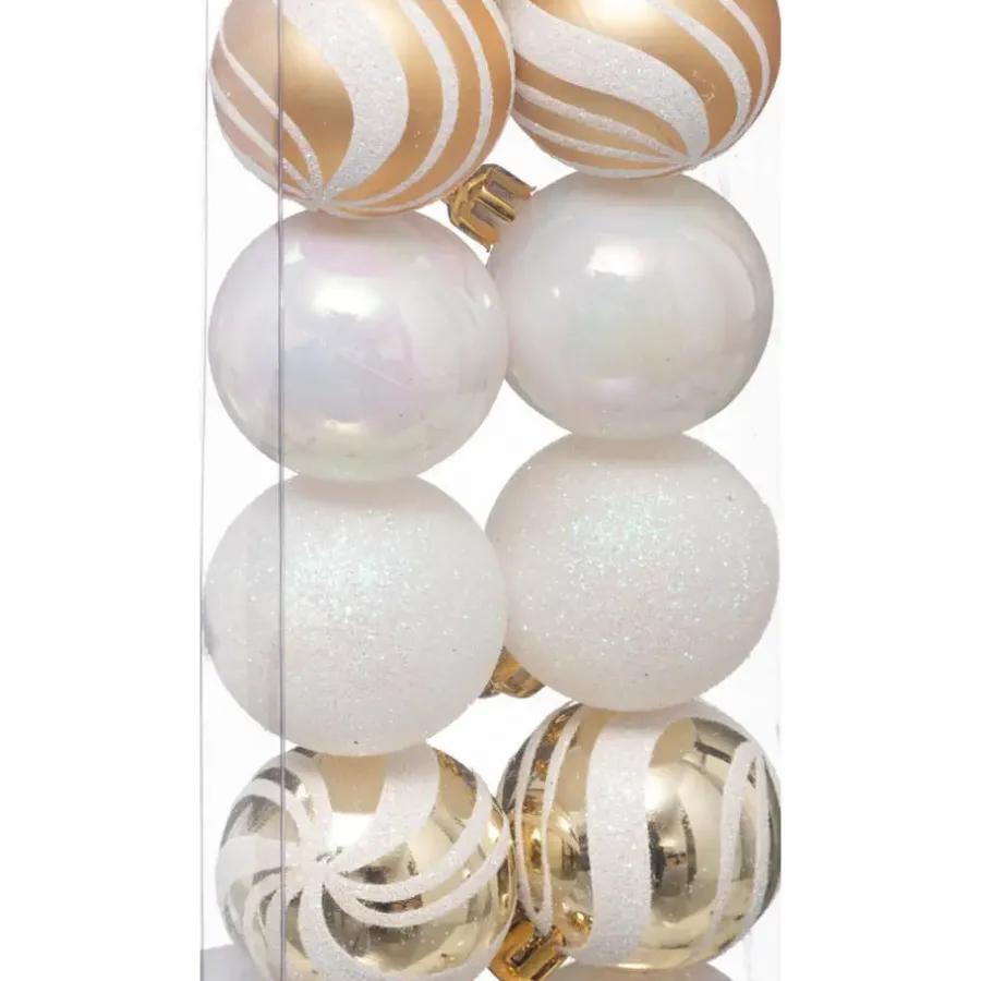 Kerstdecoratie-Atmosphera kerstballen 12x -kunststof - parelmoer wit/goud - 4 cm