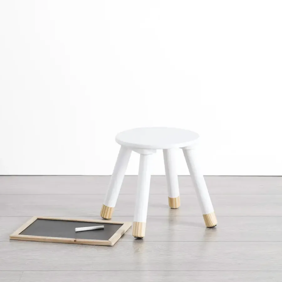 Atmosphera Kinder bijzet krukje - ivoor wit - hout - D24 x H27 cm